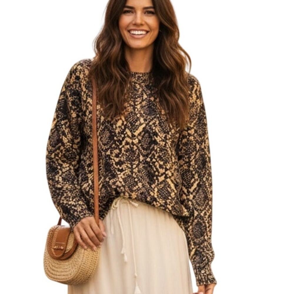 MISA Los Angeles Snake Print Crew Neck Pullover Sweater fits Large